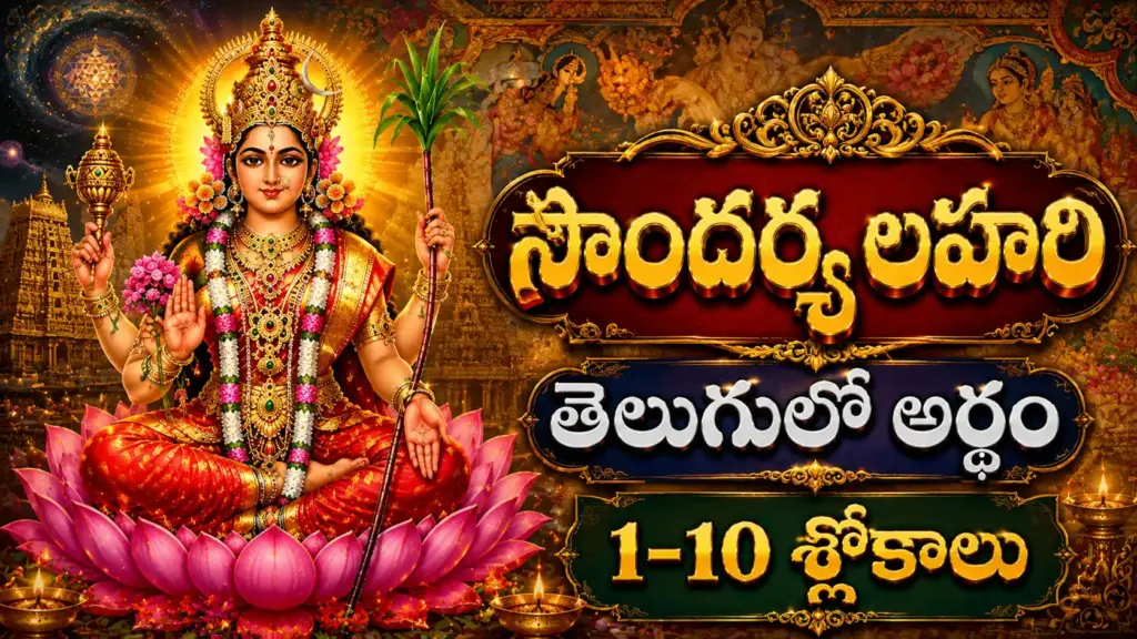 సౌందర్యలహరి 1 నుండి 10 శ్లోకాల అర్థం – శ్రీ లలితా దేవి స్తోత్రంలోని దివ్య భావన మరియు ఆధ్యాత్మిక వివరణ