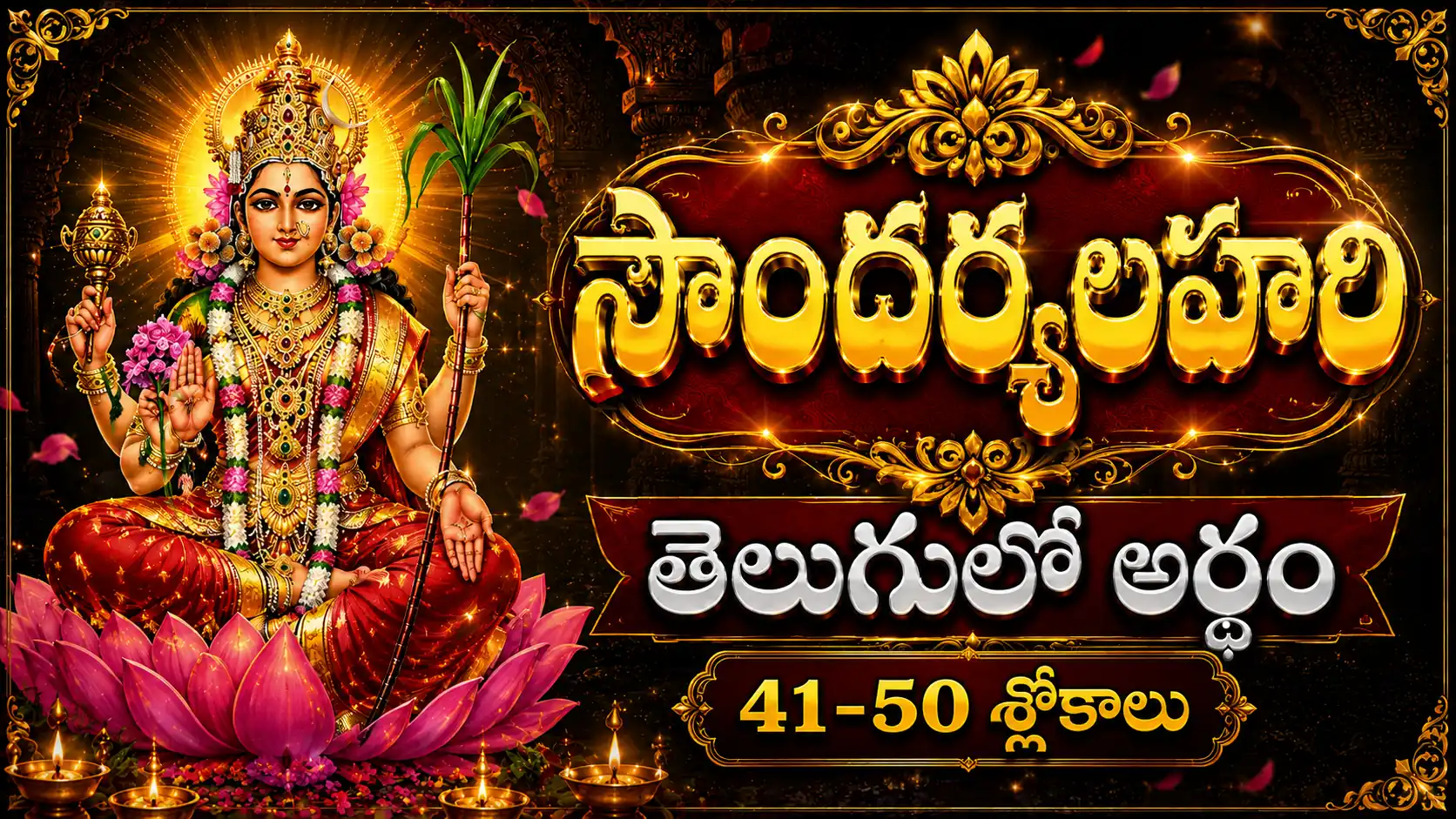 సౌందర్యలహరి 41 నుండి 50 శ్లోకాల అర్థం – శ్రీ లలితా దేవి దివ్య కరుణ మరియు ఆధ్యాత్మిక భావన