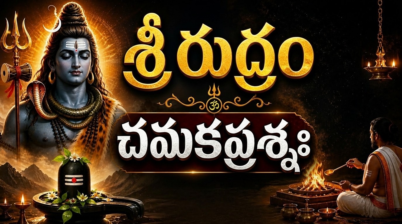 శ్రీ రుద్రం చమకప్రశ్నః పారాయణం కోసం శివలింగం ముందు రుద్రాభిషేకం చేస్తున్న దృశ్యం