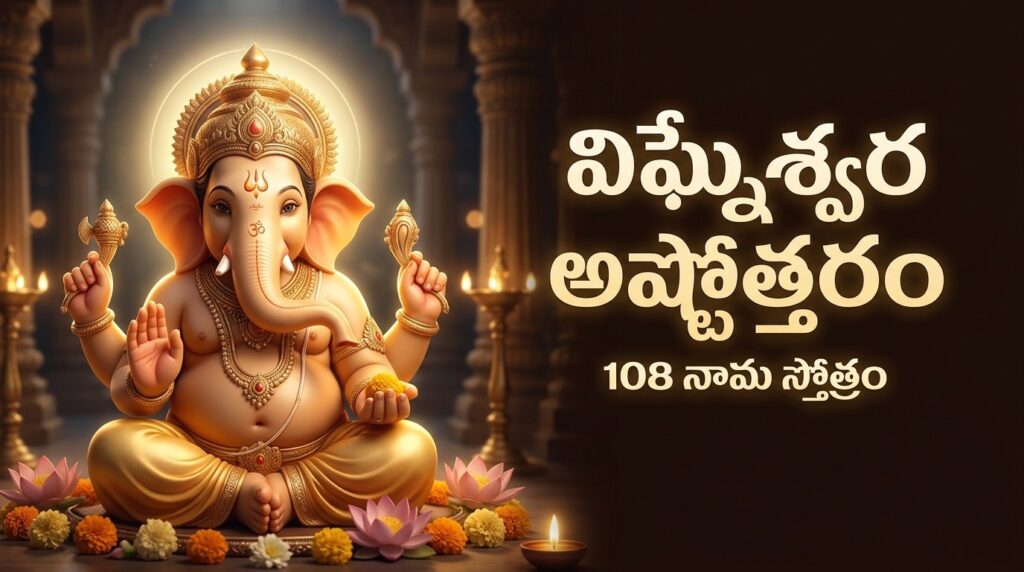 Vigneshwara Ashtottara Shatanama Stotram Telugu Lord Ganesha 108 names devotional image