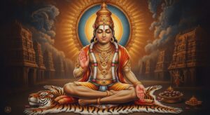 Ayyappa Swamy image with Harivarasanam stotram and temple night ambience