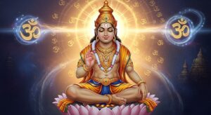 Lord Ayyappa with Harivarasanam prayer text and temple background