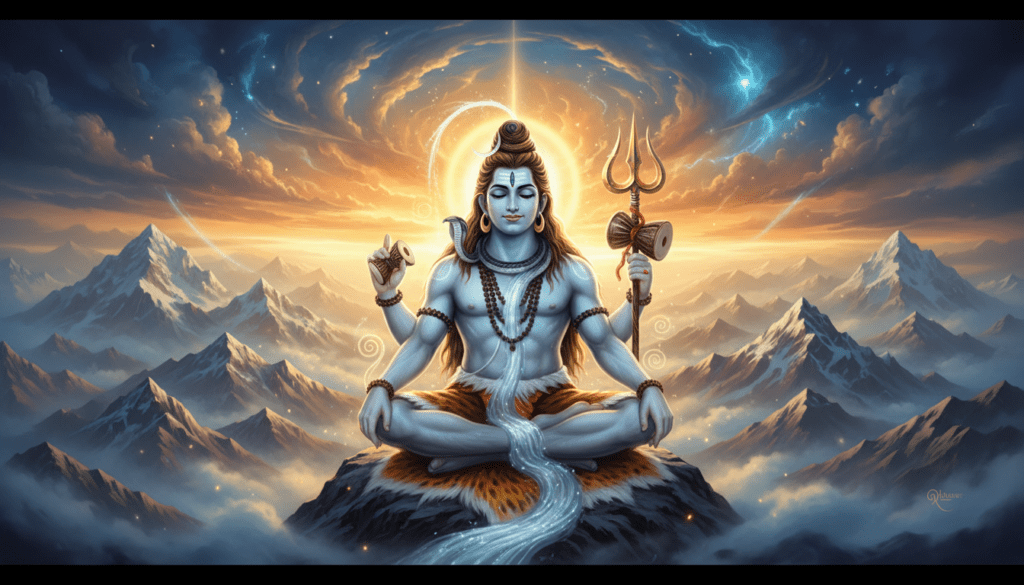 కైలాస పర్వతంపై ధ్యానంలో ఉన్న శివుని దివ్య చిత్రం – శివ పంచాక్షరి స్తోత్రం థంబ్నెయిల్ పోస్టర్