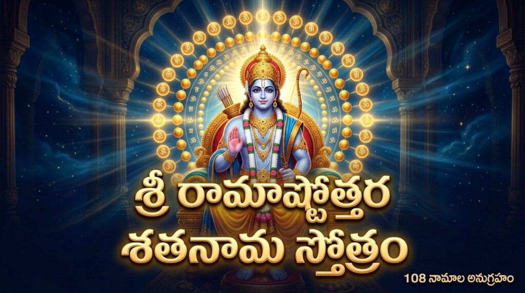 Sri Rama Ashtottara Shatanama Stotram Telugu devotional image of Lord Rama