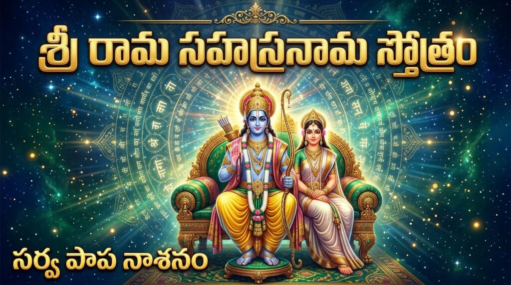 Sri Rama Sahasranama Stotram Telugu devotional image of Lord Rama
