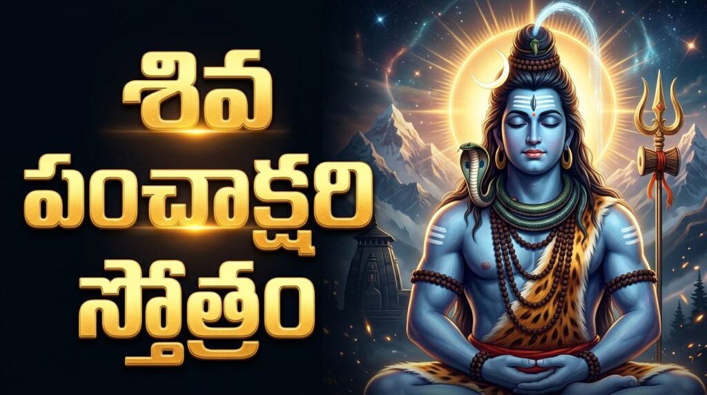 Shiva Panchakshari Stotram Telugu with Om Namah Shivaya and Shiva Lingam image