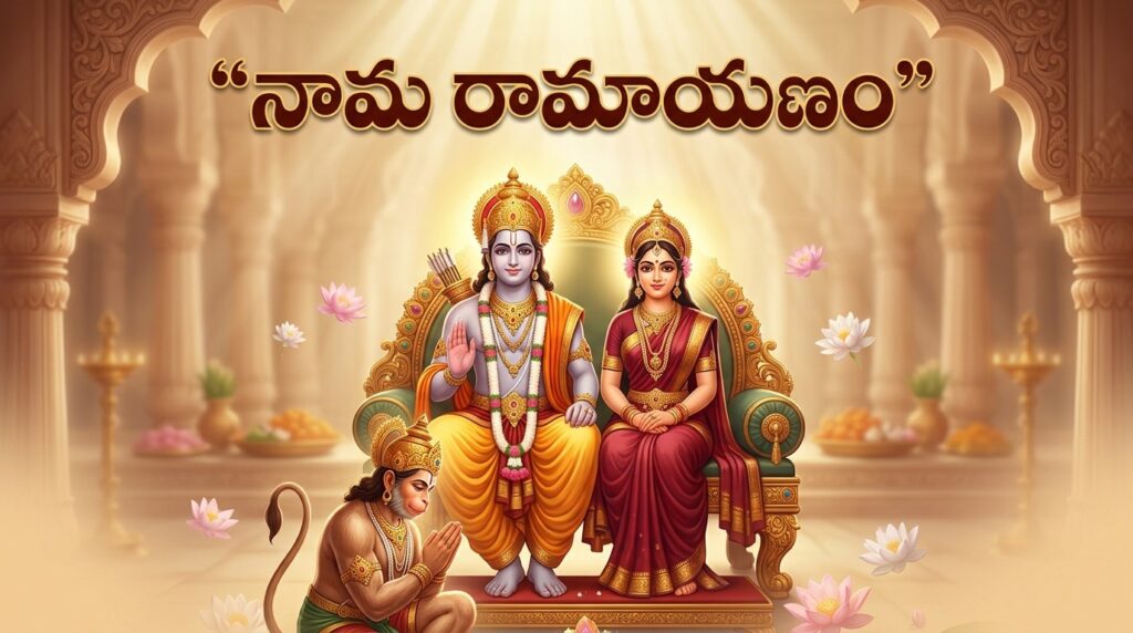 Nama Ramayanam Telugu lyrics devotional image of Lord Rama