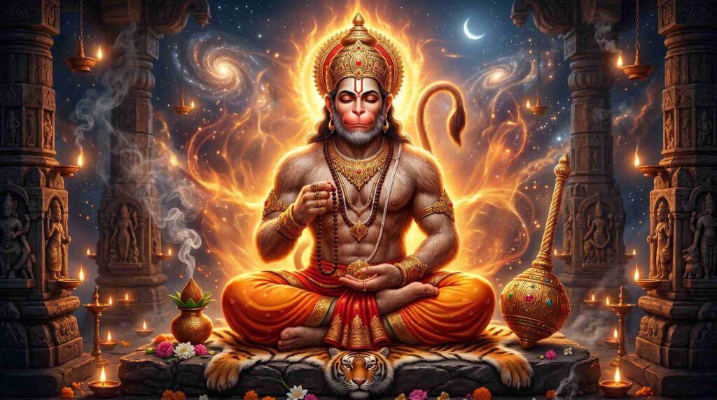 Powerful Lord Hanuman image for Hanuman Mala Mantram Telugu devotional chant