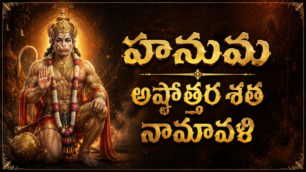 Powerful Lord Hanuman devotional image for Hanuma Ashtottara Shata Namavali Telugu prayer