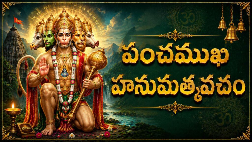 Sacred Panchamukha Hanuman image for Hanumat Kavacham Telugu devotional prayer