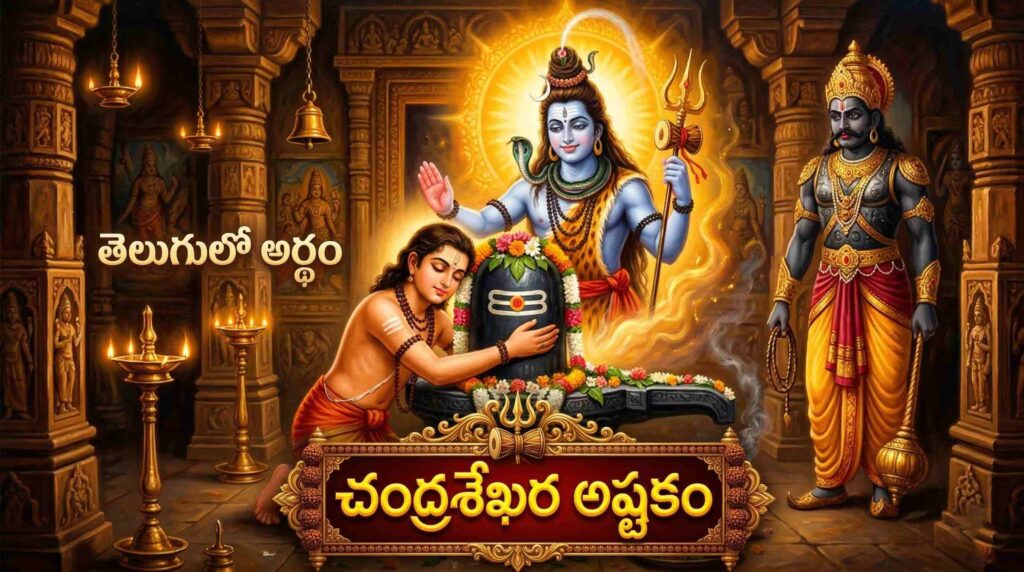 Divine Lord Shiva Chandrasekhara with crescent moon for Chandrasekhara Ashtakam Telugu stotram