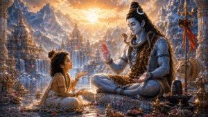 శ్రావణ మాస విశిష్టతను సూచించే పవిత్ర శివలింగం, బిల్వదళాలు, అభిషేకం, చంద్రుడు మరియు భక్తి వాతావరణంతో కూడిన దివ్య చిత్రం