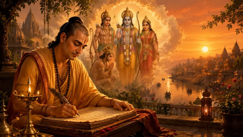 Goswami Tulsidas writing the Ramcharitmanas in Awadhi language