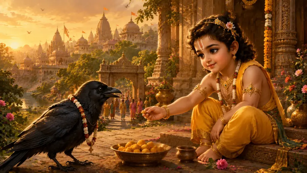 Kakabhushundi meeting child Lord Rama in Ayodhya