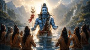 సముద్రగర్భంలో ఘోర తపస్సు చేస్తున్న ప్రచేతసులకు శ్రీమహావిష్ణువు దర్శనమిస్తున్న దివ్య దృశ్యం – నారాయణీయం 19వ దశకం