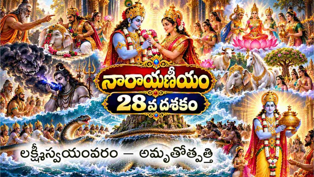 నారాయణీయం 28వ దశకం – శ్రీమహాలక్ష్మి స్వయంవరం మరియు అమృతోత్పత్తి