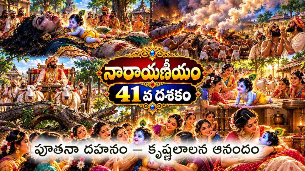 నారాయణీయం 41వ దశకం – పూతన దహనం మరియు కృష్ణలీలల ఆనందం