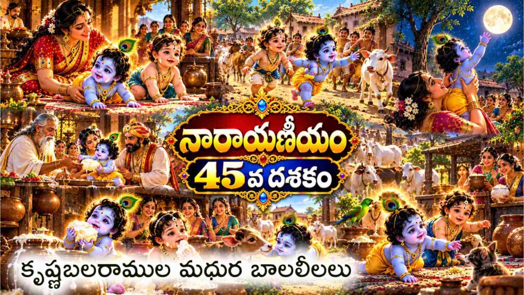 నారాయణీయం 45వ దశకమ్ శ్రీకృష్ణస్య బాలలీలాః – గోకులంలో బాలకృష్ణుని దివ్య బాల్యలీలలు