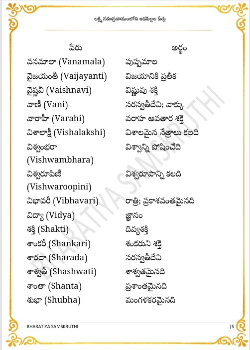 లక్ష్మీ సహస్రనామంలోని ఆడపిల్లల పేర్లు – Lakshmi Sahasranamam Girl Names